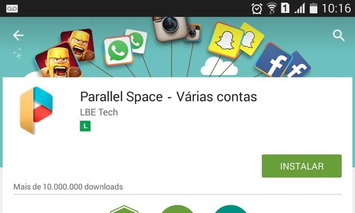 Parallel Space é um aplicativo gratuito que permite usar duas instalações diferentes de um mesmo app (Foto: Reprodução / Dario Coutinho)
