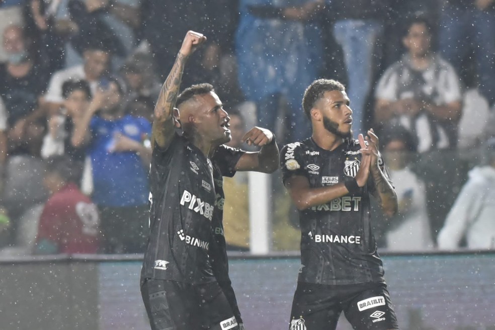 Luan comemora gol do Santos contra o Athletico — Foto: Ivan Storti/Santos