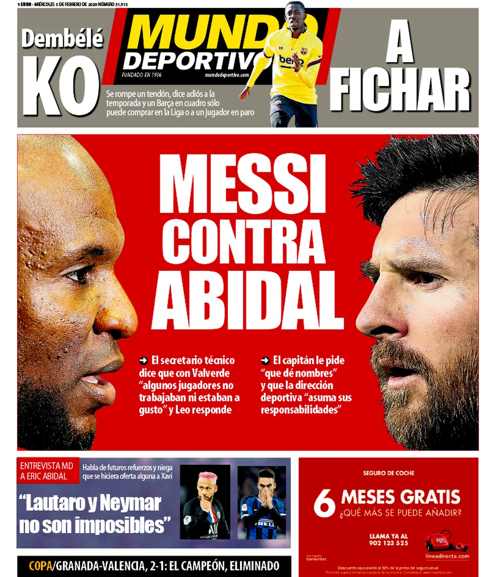 "Mundo Deportivo": Messi contra Abidal — Foto: Reprodução/Mundo Deportivo