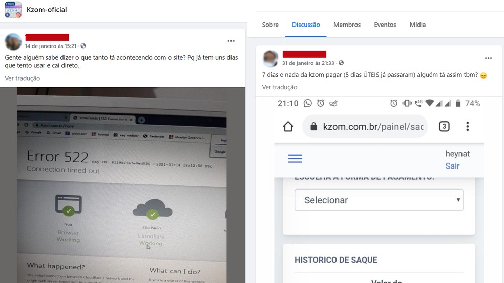 Kzom é seguro? Veja postagens sobre o Kzom no Facebook — Foto: Reprodução/Raphael Caetano