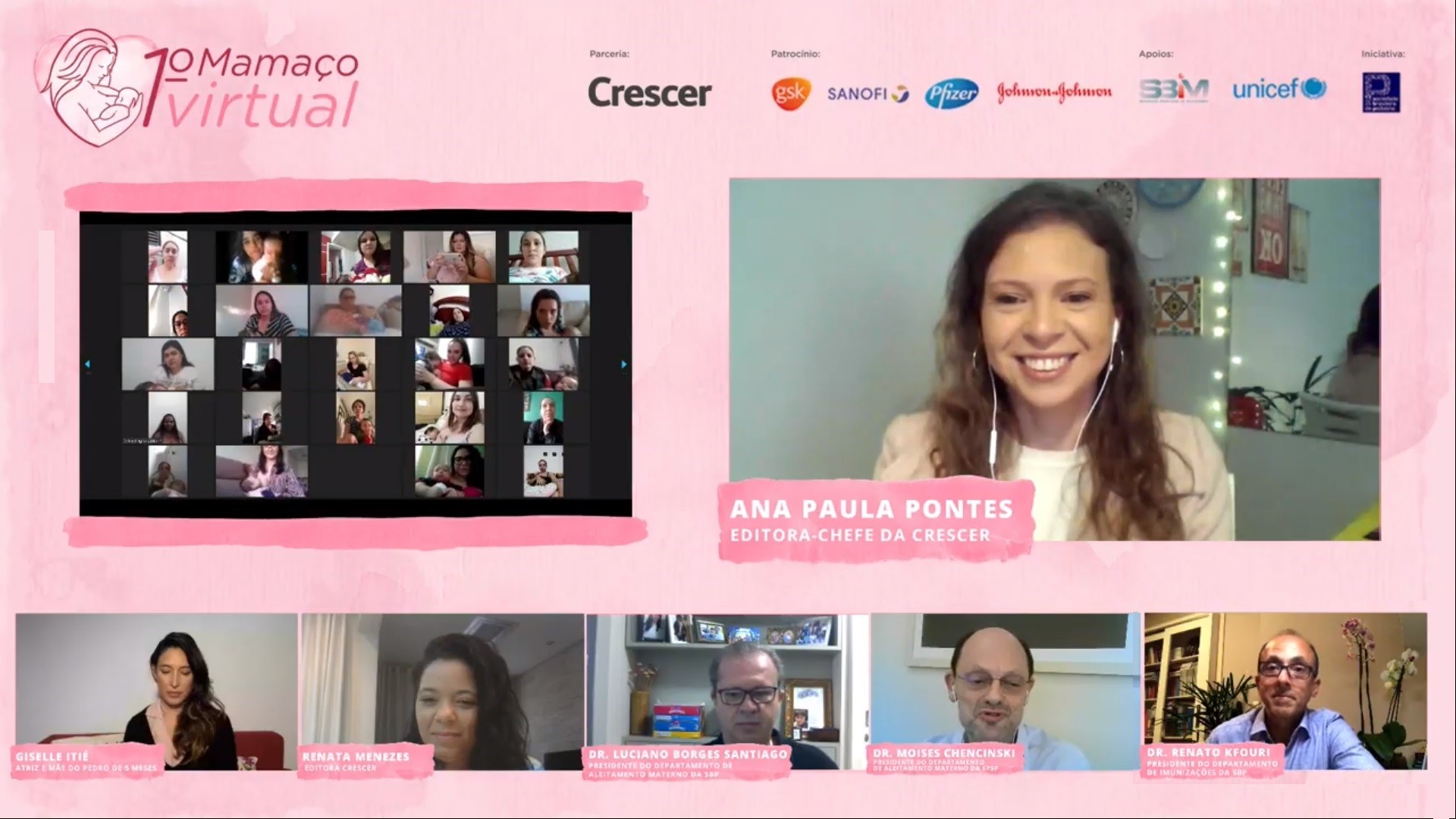 No destaque, Ana Paula Pontes, editora-chefe da Crescer apresentando o mamaço virtual e no quadro ao lado mães e bebês dos quatro cantos do país (Foto: CRESCER)