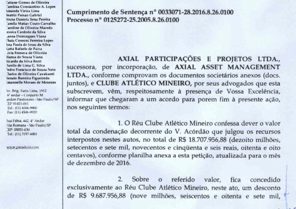 Acordo Atlético-MG e Axial, caso Cicinho — Foto: Reprodução