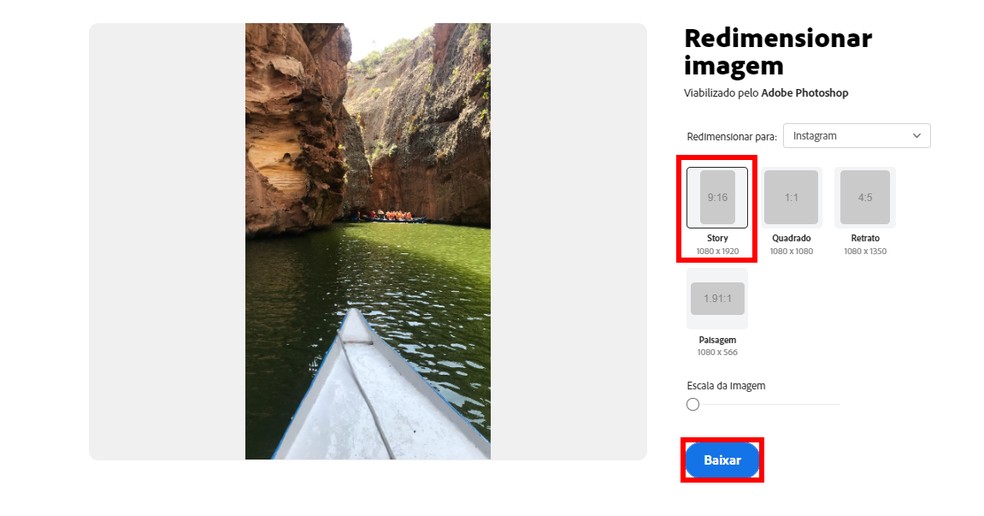 Como redimensionar foto para Instagram Stories: Adobe Spark tem corte específico para o formato de histórias — Foto: Reprodução/Rodrigo Fernandes