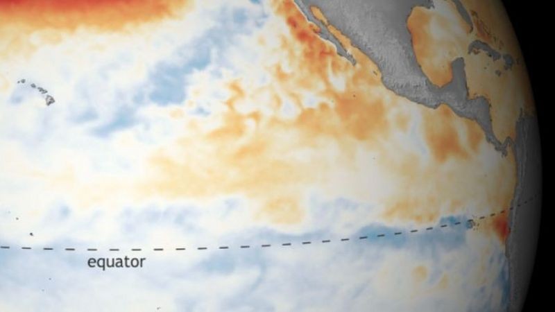 La Niña é caracterizado por resfriamento das águas do Pacífico Equatorial (Foto: NOAA via BBC News)