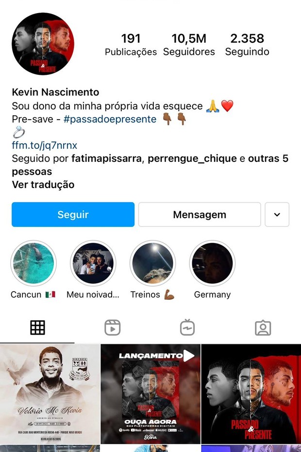 MC Kevin ganha mais 1,9 milhão de novos seguidores no Instagram após a sua morte (Foto: Reprodução/Instagram)