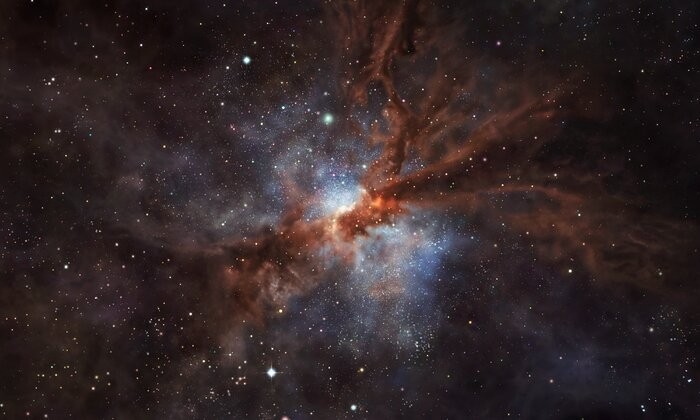 Concepção artística da galáxia NGP–190387, que está tão longe que a sua luz demorou mais de 12 bilhões de anos a chegar até a Terra   (Foto: ESO/M. Kornmesser)