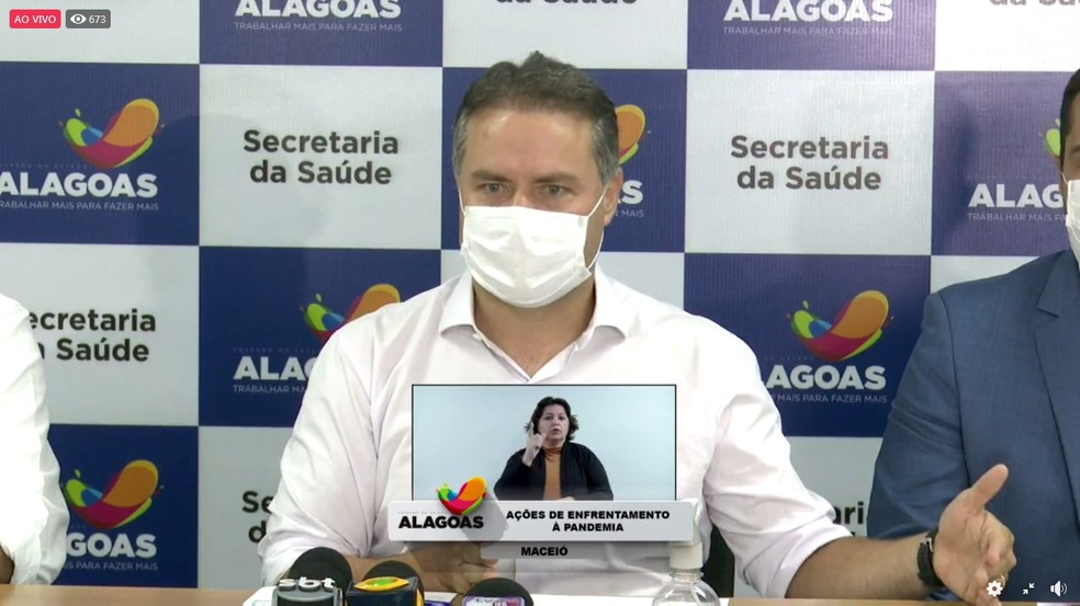 Governador Renan Filho durante coletiva sobre as regras da fase vermelha em Alagoas — Foto: Reprodução/Facebook
