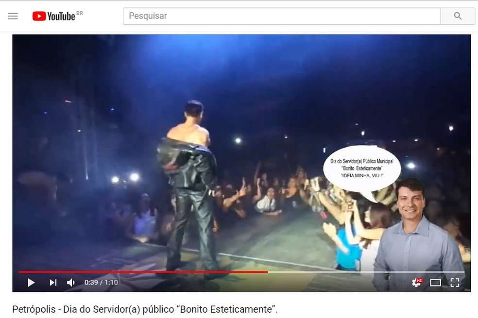 Dançarino em boate é usado em vídeo para simbolizar o servidor público 'Bonito Esteticamente' , conforme cita Lei sancionada em Petrópolis, no RJ (Foto: Reprodução/Youtube)