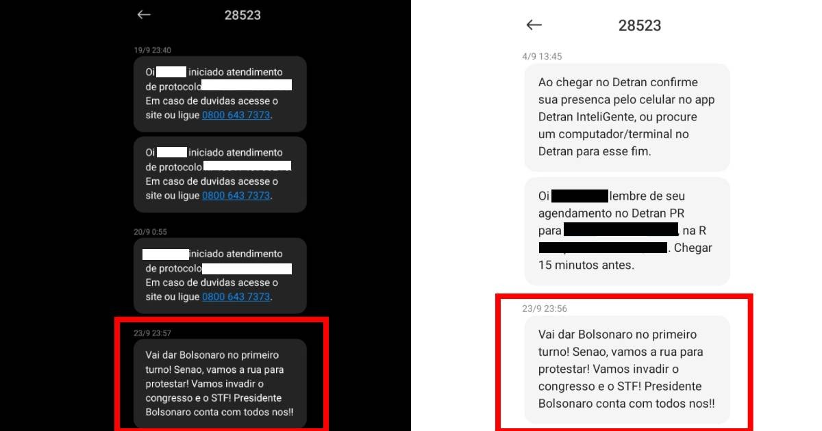 Usuários recebem SMS de inteligência artificial do Governo do Paraná com apoio a Bolsonaro e ameaça ao STF
