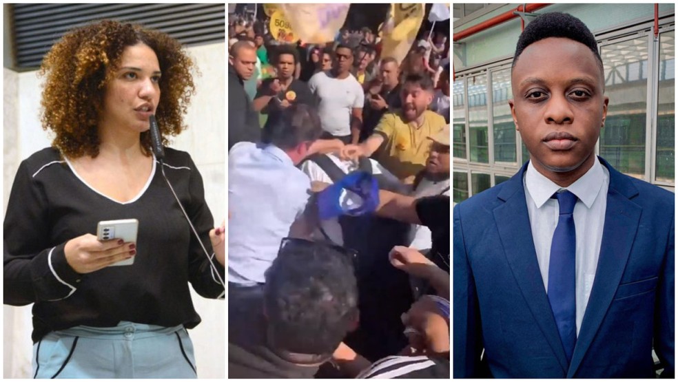 A deputada estadual Mônica Seixas (PSOL) e o membro do MBL Guto Zacarias, envolvidos em briga na Avenida Paulista no domingo (18). — Foto: Reprodução/Redes Sociais