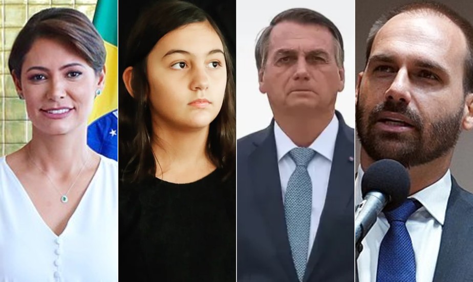 Michelle, Laura, Bolsonaro e Eduardo