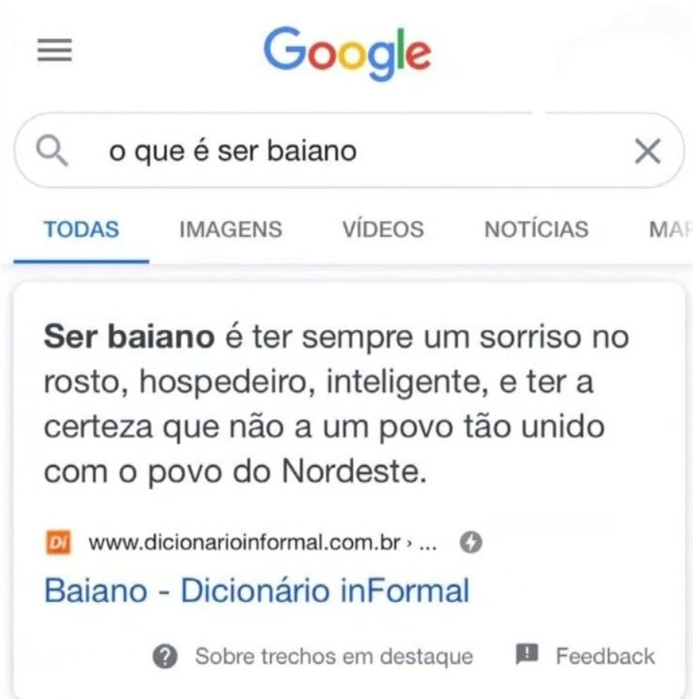 Definição De Baiano É Trocada Após Polêmica Xenofóbica Na Internet  — Foto: Reprodução/Google