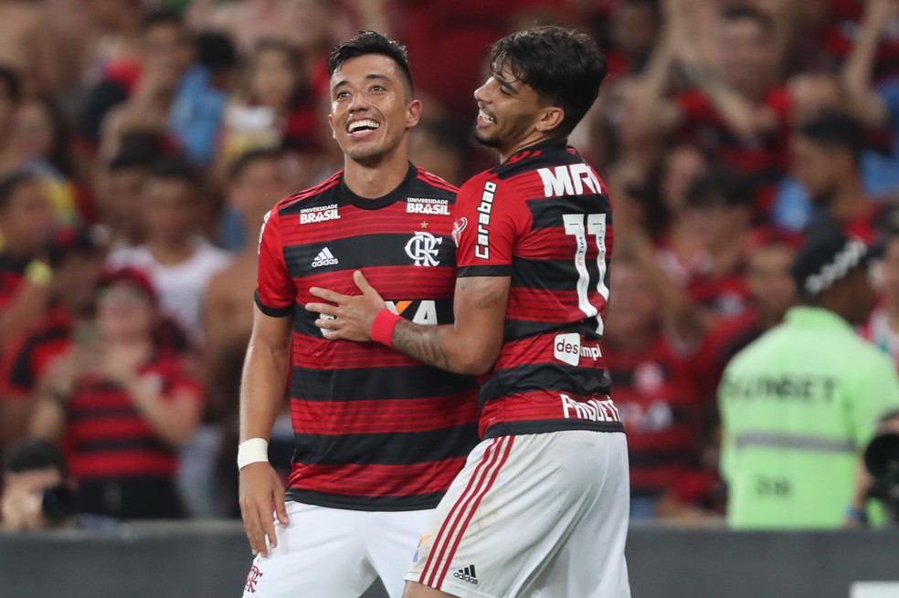 Fernando Uribe e Lucas Paquetá: destaques na vitória sobre o Fluminense — Foto: Gilvan de Souza / Flamengo