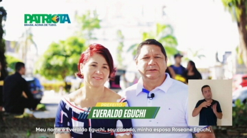 Delegado Federal Eguchi no primeiro dia de propaganda eleitoral gratuita para candidatos à Prefeitura de Belém — Foto: Reprodução 