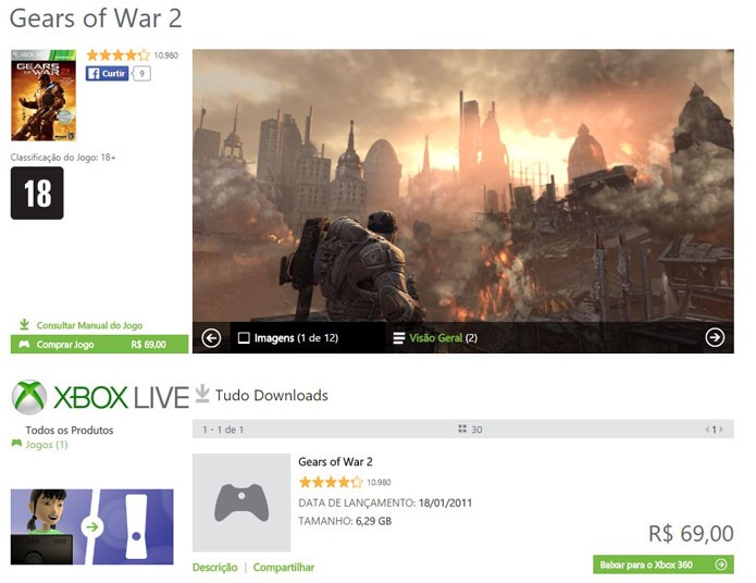 Página de Gears of War 2 na Xbox LIVE Marketplace (Foto: Reprodução/André Mello)