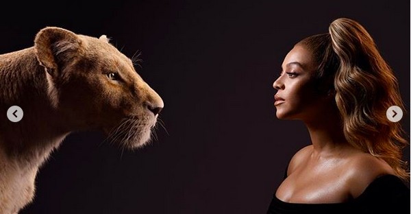 Beyoncé e a leoa Nala, dublada por ela em O Rei Leão (Foto: Instagram)