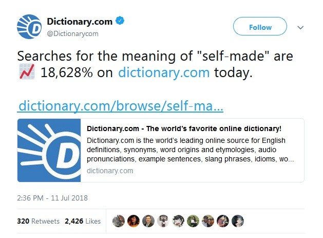 Dictionary.com explicou o termo “self made” (Foto: Reprodução / Twitter)