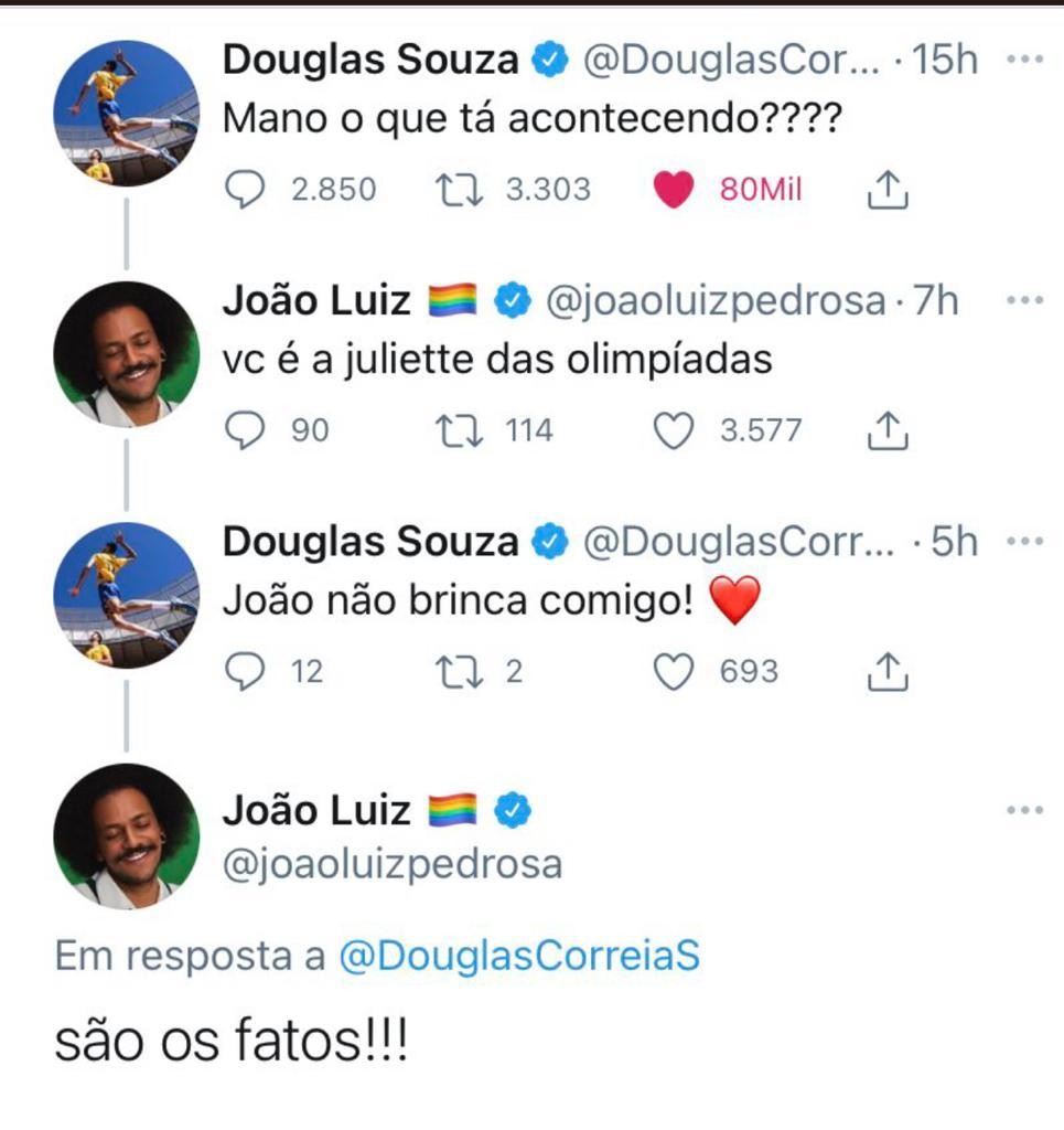 João Luiz, ex-BBB, troca mensgens com Douglas Souza (Foto: Twitter/Reprodução)