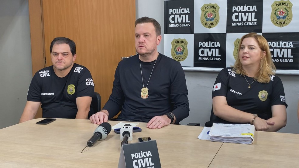 Durante coletiva, Polcia Civil deu detalhes do caso  — Foto: TV Globo / Reproduo