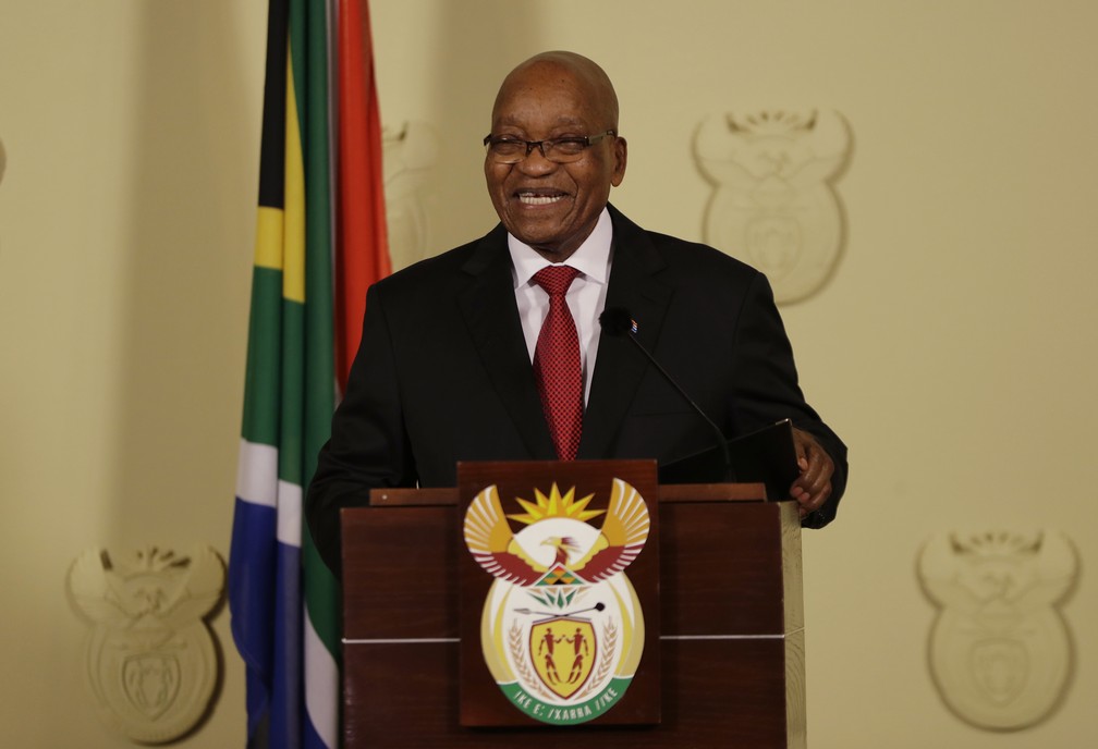 Presidente da África do Sul, Jacob Zuma, faz pronunciamento nesta quarta-feira (14), em Pretoria (Foto: AP Photo/Themba Hadebe)