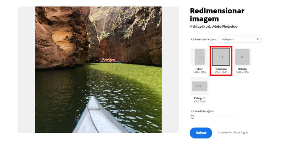 Como diminuir a foto para caber no Instagram: Adobe Spark redimensiona imagem para tamanho certo — Foto: Reprodução/Rodrigo Fernandes