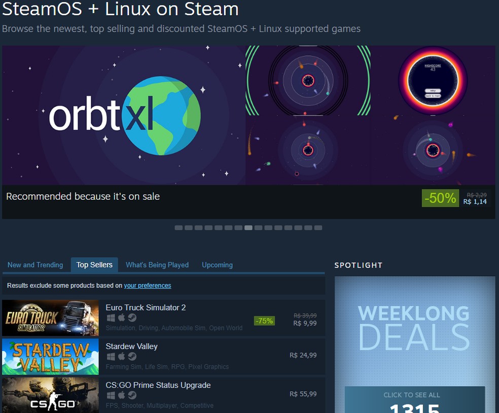 Steam oferece catálogo de jogos para Linux — Foto: Reprodução/Filipe Garrett