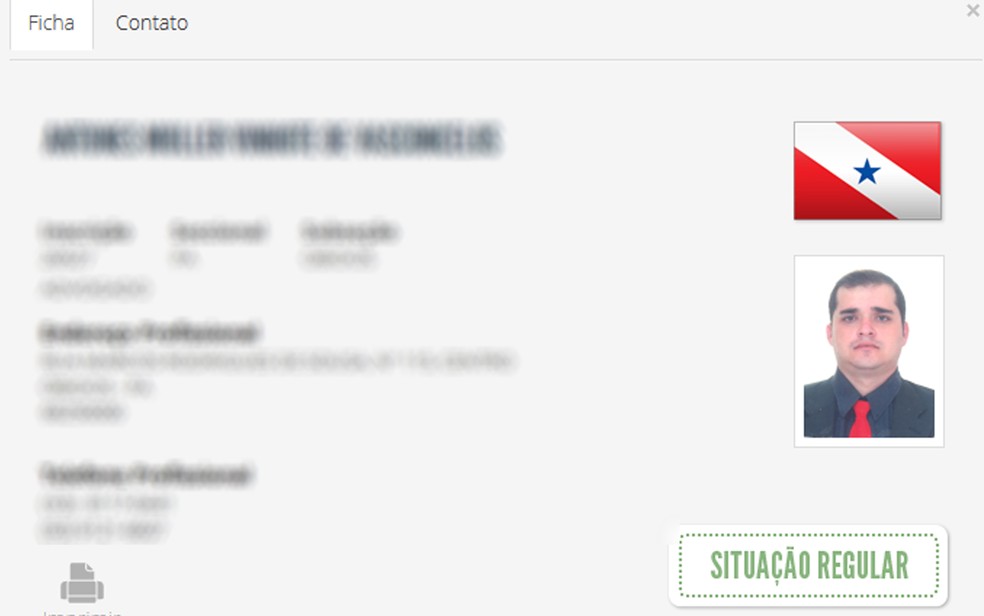 Ficha do advogado, no Cadastro Nacional de Advogados  (Foto: (CNA OAB/Reprodução))