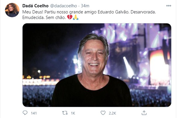 Dadá Coelho lamenta a morte de Eduardo Galvão (Foto: Reprodução / Twitter)