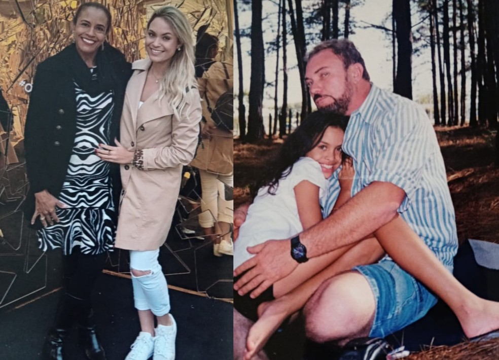 Sarah com mãe, Maria Abadia, nos EUA, e criança, com o pai, Evandro — Foto: Arquivo pessoal