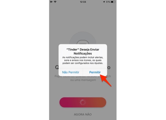 Ação para ativar notificações do Tinder no celular (Foto: Reprodução/Marvin Costa) Ação para ativar notificações do Tinder no celular (Foto: Reprodução/Marvin Costa)