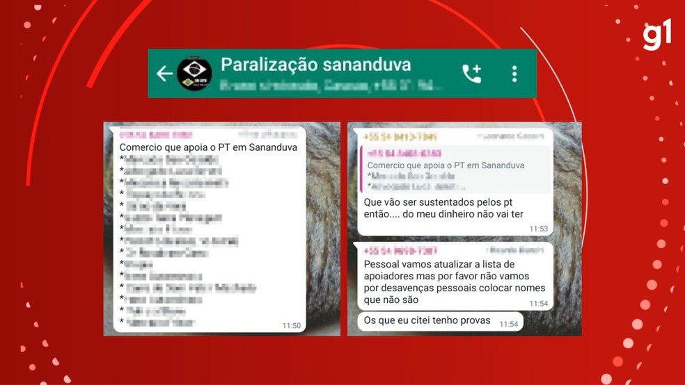 Grupo com lista de boicote em Sananduva — Foto: Reprodução/WhatsApp