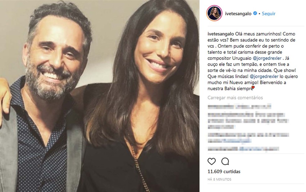 Ivete Sangalo fez declaraÃ§Ã£o para artista nesta quarta-feira (18), apÃ³s show (Foto: ReproduÃ§Ã£o/ Instagram)