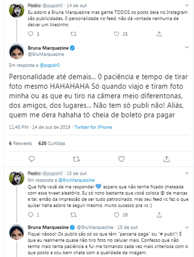 Bruna Marquezine responde seguidor em rede social (Foto: Reprodução/Twitter)