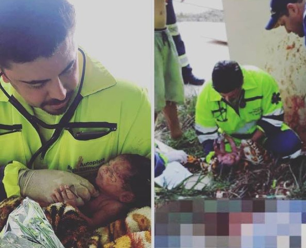 Médico Elton durante o resgate do bebê, na Rodovia Régis Bittencourt, em SP (Foto: Divulgação/Arteris)