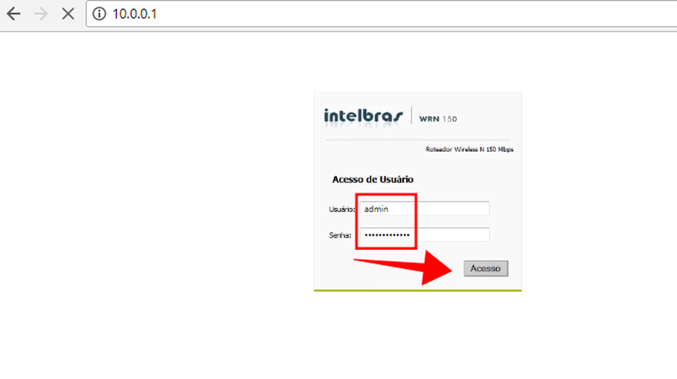 Entre no IP do roteador e acesse usando login e senha padrões (Foto: Reprodução/Paulo Alves)