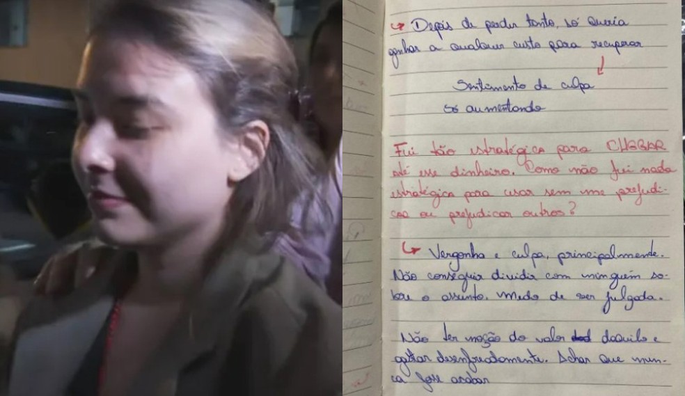 Caderno com anotações foi apreendido no apartamento de Alícia — Foto: Reprodução/TV Globo