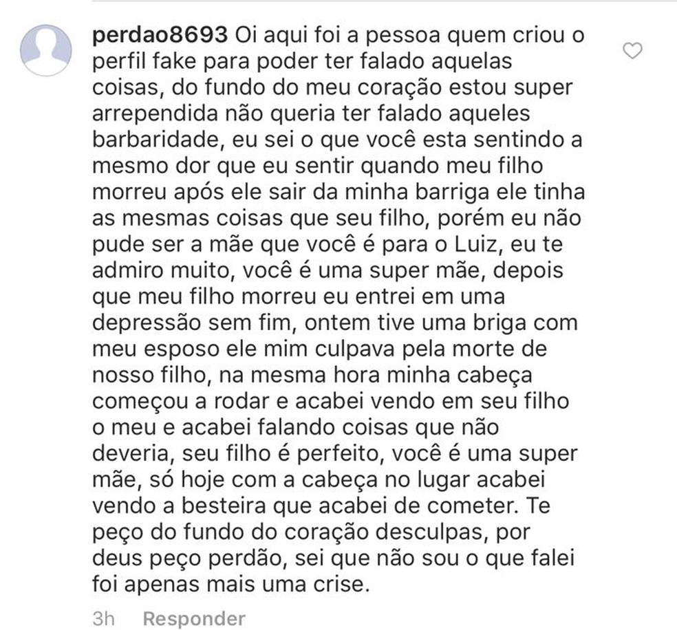 Após repercusão do caso perfil pedindo perdão foi criado (Foto: Reprodução/Instagram)