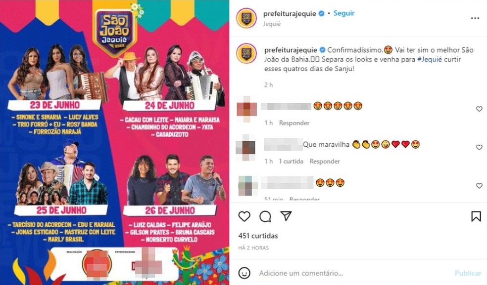 Maiara e Maraísa, Simone e Simaria, Felipe Araújo e Tarcísio do Acordeon se apresentarão no município. — Foto: Reprodução/Redes Sociais