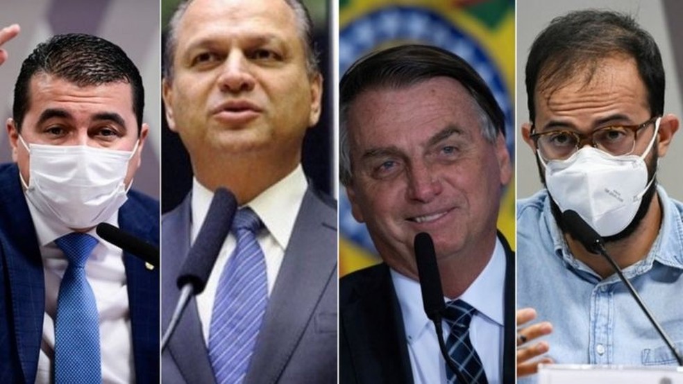 Montagem de fotos, da esquerda para a direita, de Luis Miranda, Ricardo Barros, Jair Bolsonaro e Luis Ricardo Miranda — Foto: Agência Senado / Reuters / Câmara dos Deputados