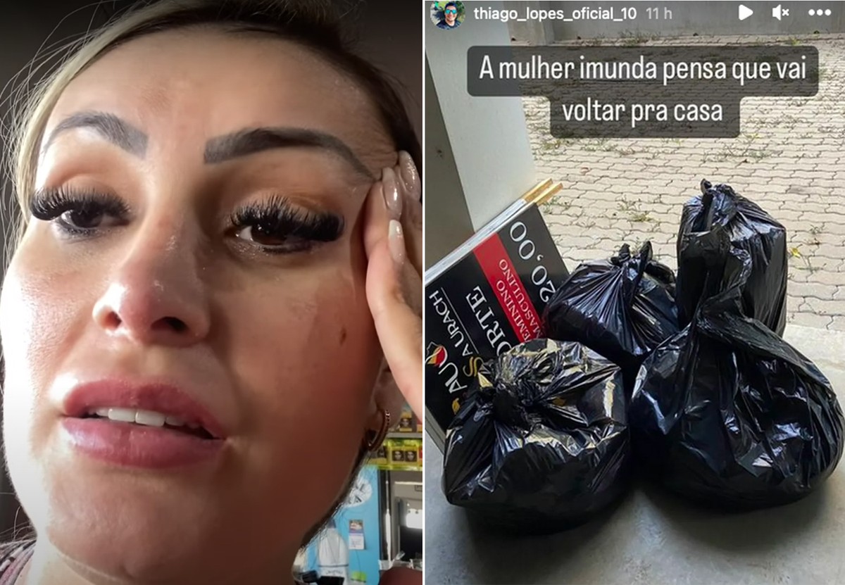 Andressa Urach reage ao ver que ex jogou suas coisas na rua
