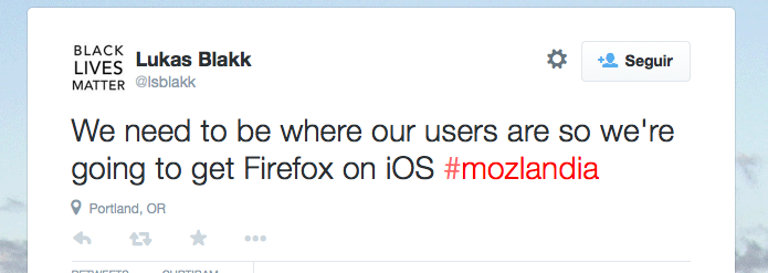 Lukas Blakk anunciou a nova posição da Mozilla em seu Twitter (Foto: Reprodução/Edivaldo Brito)