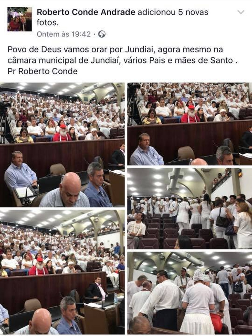 Vereador de JundiaÃ­ Ã© acusado de intolerante religioso em postagem no Facebook (Foto: Facebook/ReproduÃ§Ã£o)