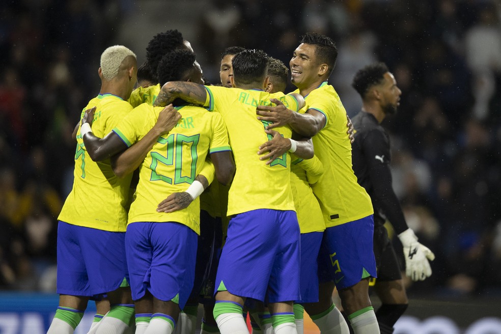 Jogadores da seleção brasileira comemoram gol sobre Gana — Foto: Lucas Figueiredo / CBF
