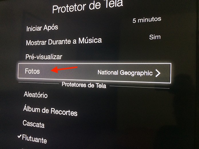 Acessando as configurações para fotos no papel de parede da Apple TV (Foto: Reprodução/Marvin Costa)