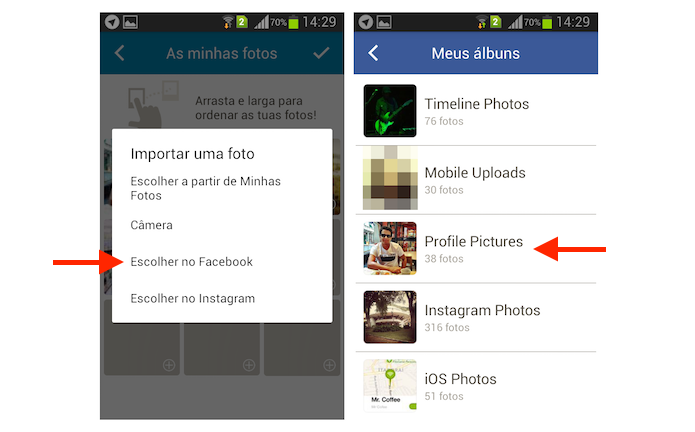 Acessando um álbum do Facebook para carregar uma foto para o Happn através de um dispositivo Android (Foto: Reprodução/Marvin Costa)