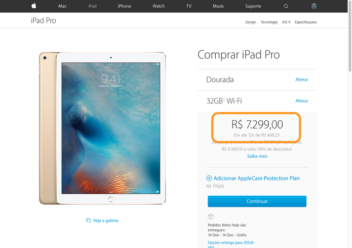 iPad Pro pode ser comprado no site em três modelos com cores em prateado, dourado e cinza (Foto: Reprodução/Thássius Veloso)
