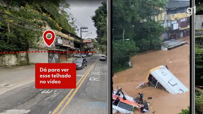Imagens comparam antes e depois de onde ônibus foram arrastados no temporal em Petrópolis