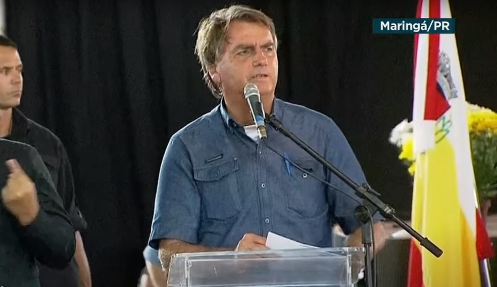Bolsonaro discursou na 48ª edição da Expoingá, em Maringá — Foto: Reprodução/TV Brasil