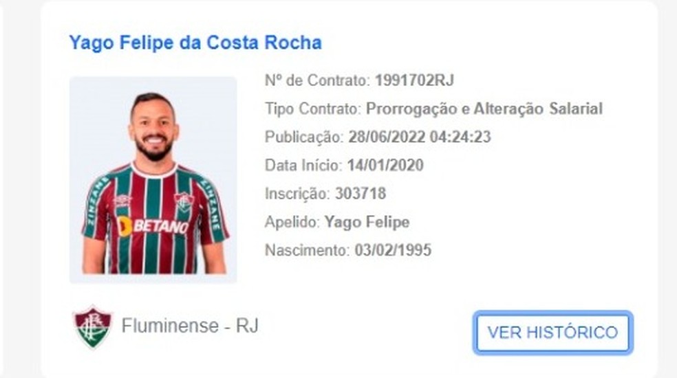 Prorrogação do contrato de Yago Felipe com o Fluminense — Foto: Reprodução