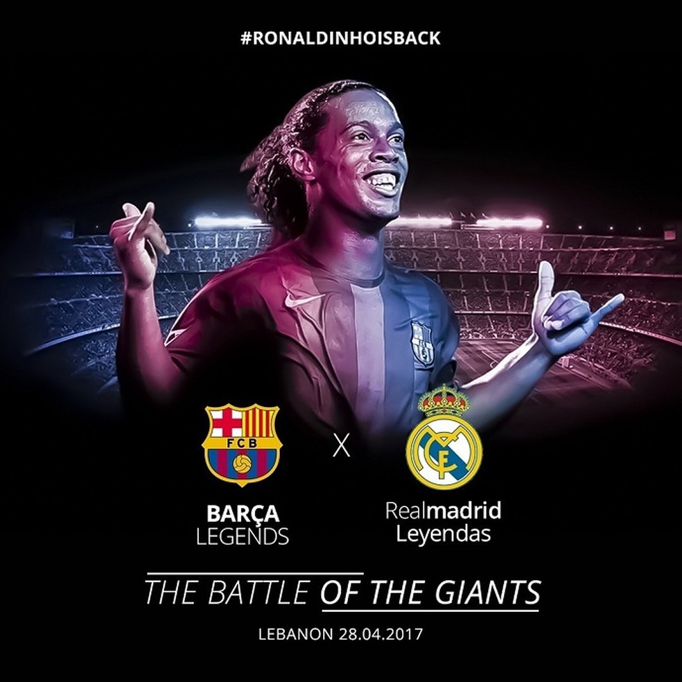 Ronaldinho confirma presença no clássico das lendas de Barcelona x Real Madrid (Foto: Reprodução / Instagram)